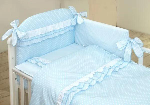 AMY - Lenjerie 3 piese Cu protectie laterala Baby Chic din Bumbac, 120x60 cm, Blue