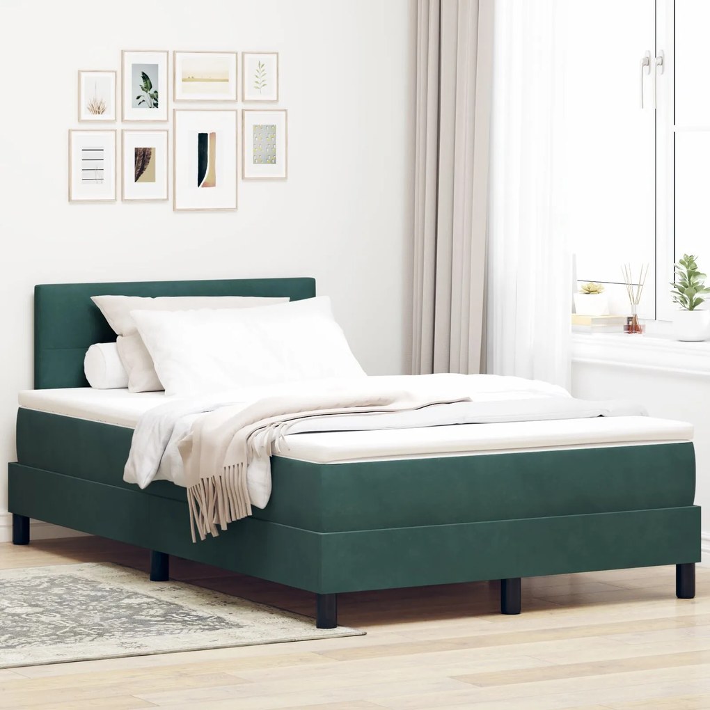 vidaXL Pat box spring cu saltea, verde închis, 120x200 cm, catifea
