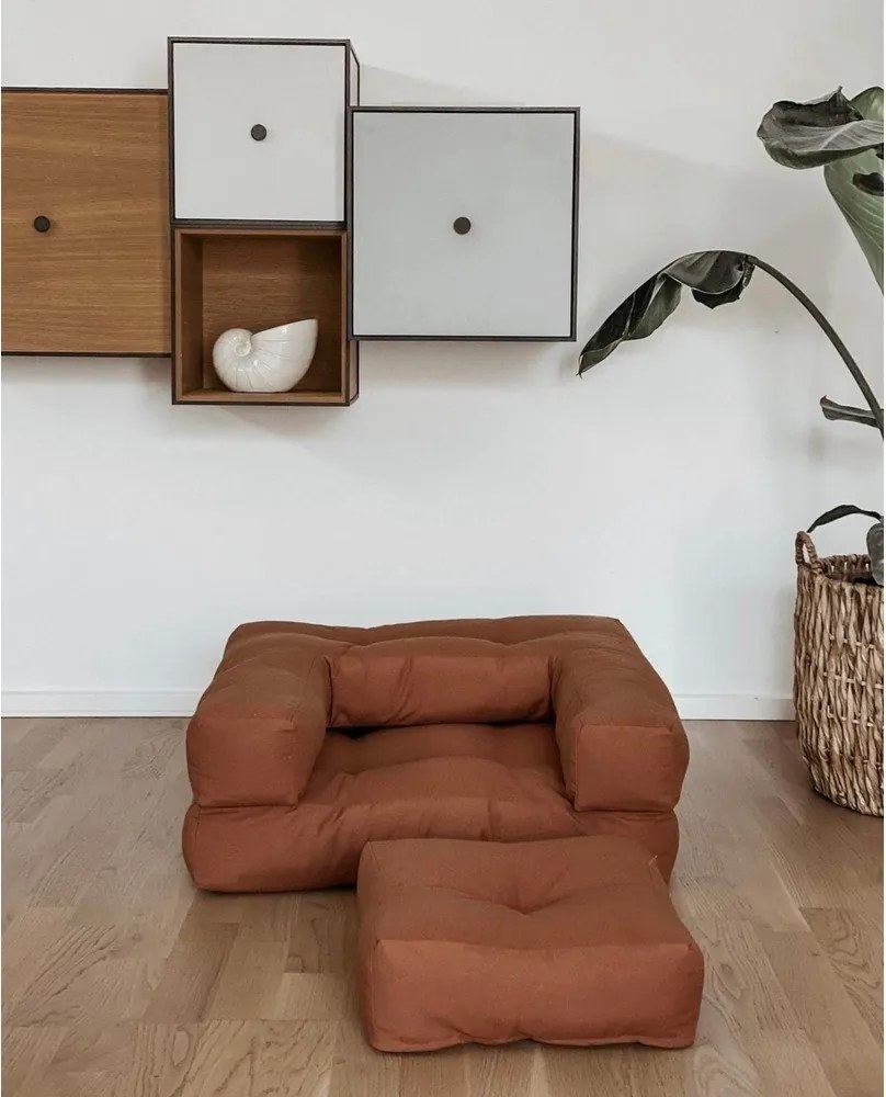 Fotoliu extensibil pentru copii cu taburet Karup Design Mini Cube Creamy