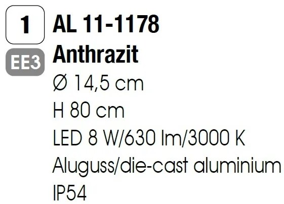 Stalp LED pentru exterior, protectie IP54, Naok antracit