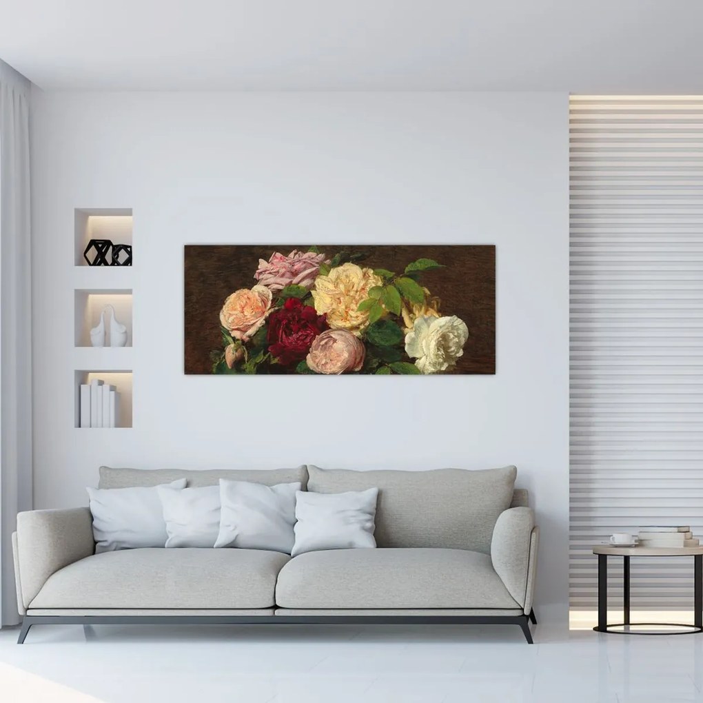 Tablou - Henri Fantin-Latour, Roses de Nice on a Table, reproducere (120x50 cm)
