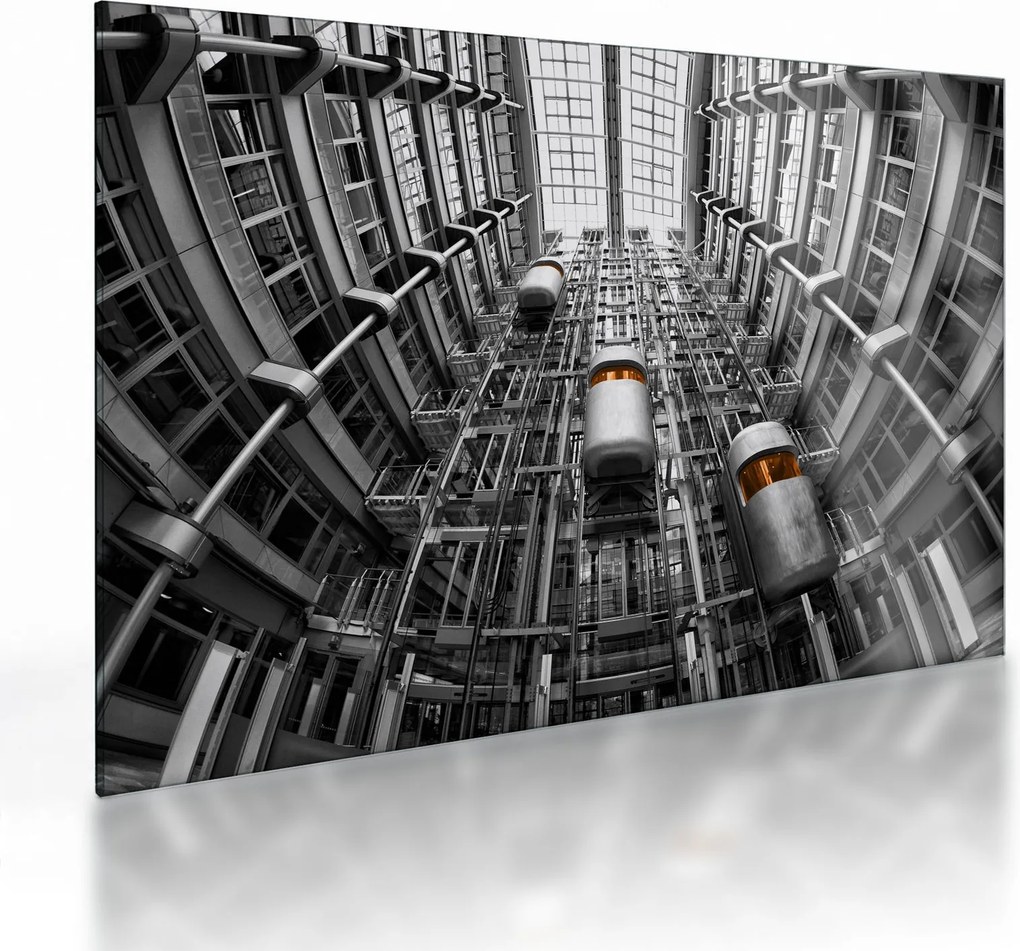 Tablou pe sticlă cu lift în clădire (70x50 cm)
