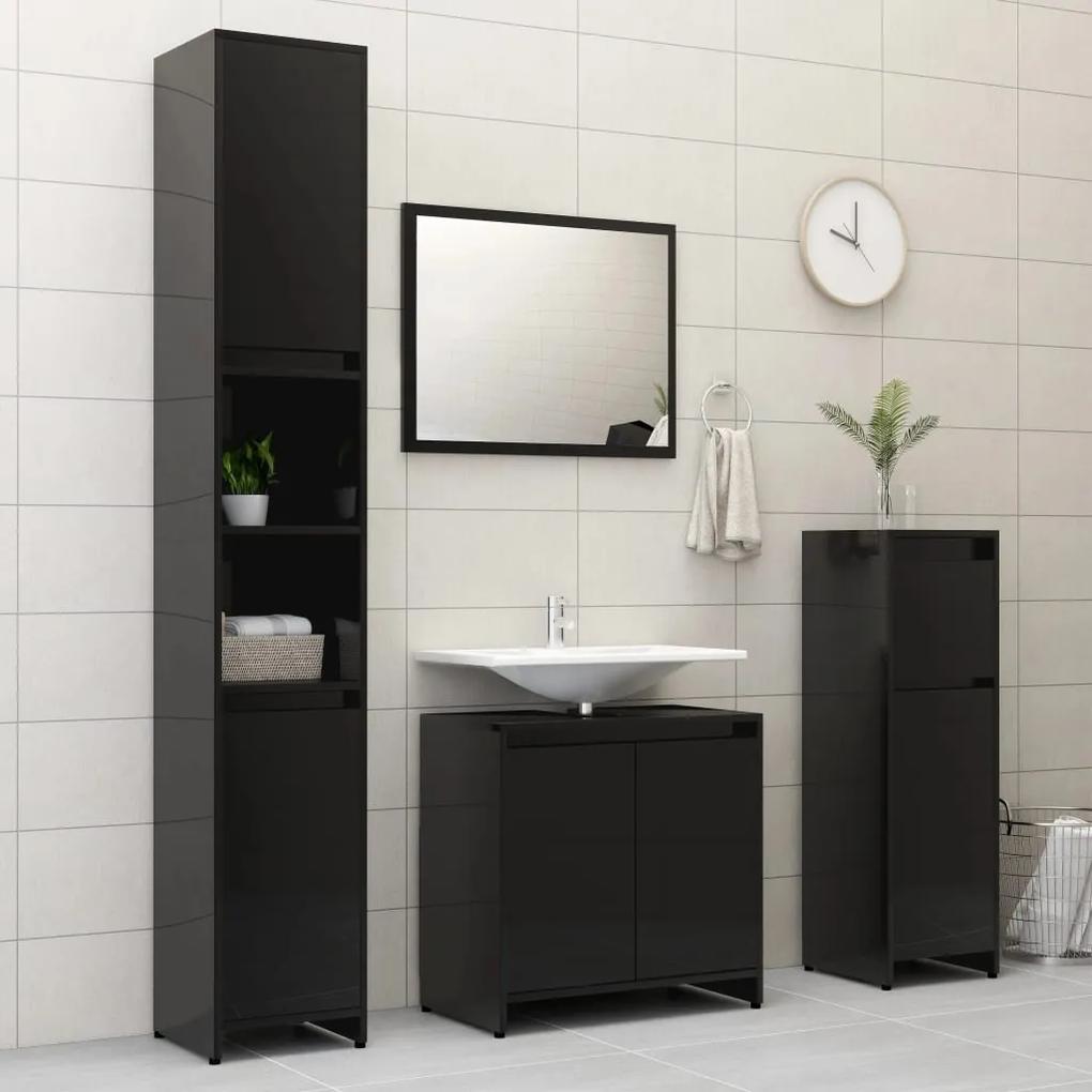 Dulap de baie, negru extralucios, 60 x 33 x 61 cm, PAL negru foarte lucios, 1