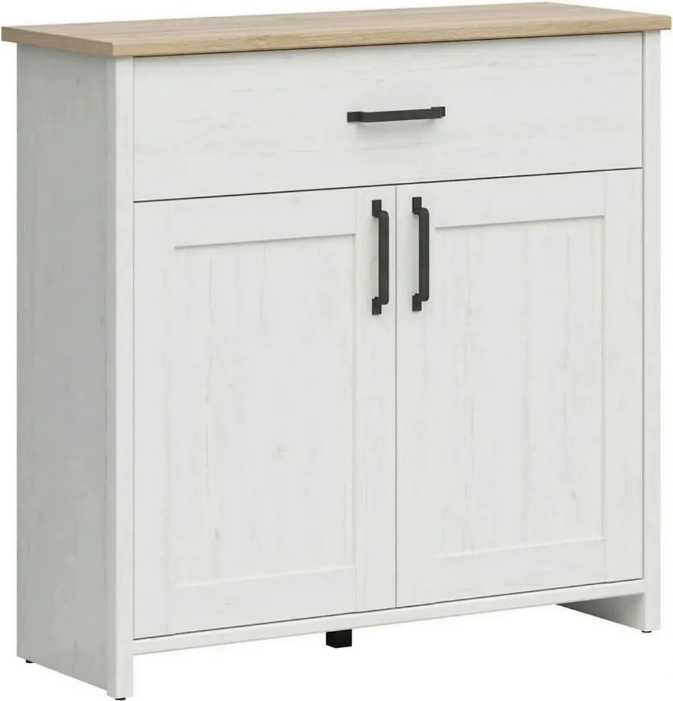 Comoda LOKSA, pin alb/stejar grandson, PAL laminat, 102x38x99 cm