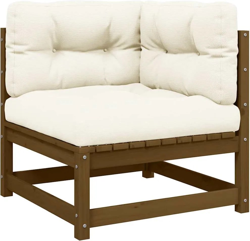 vidaXL Canapea colțar de grădină cu perne crem, lemn masiv de pin