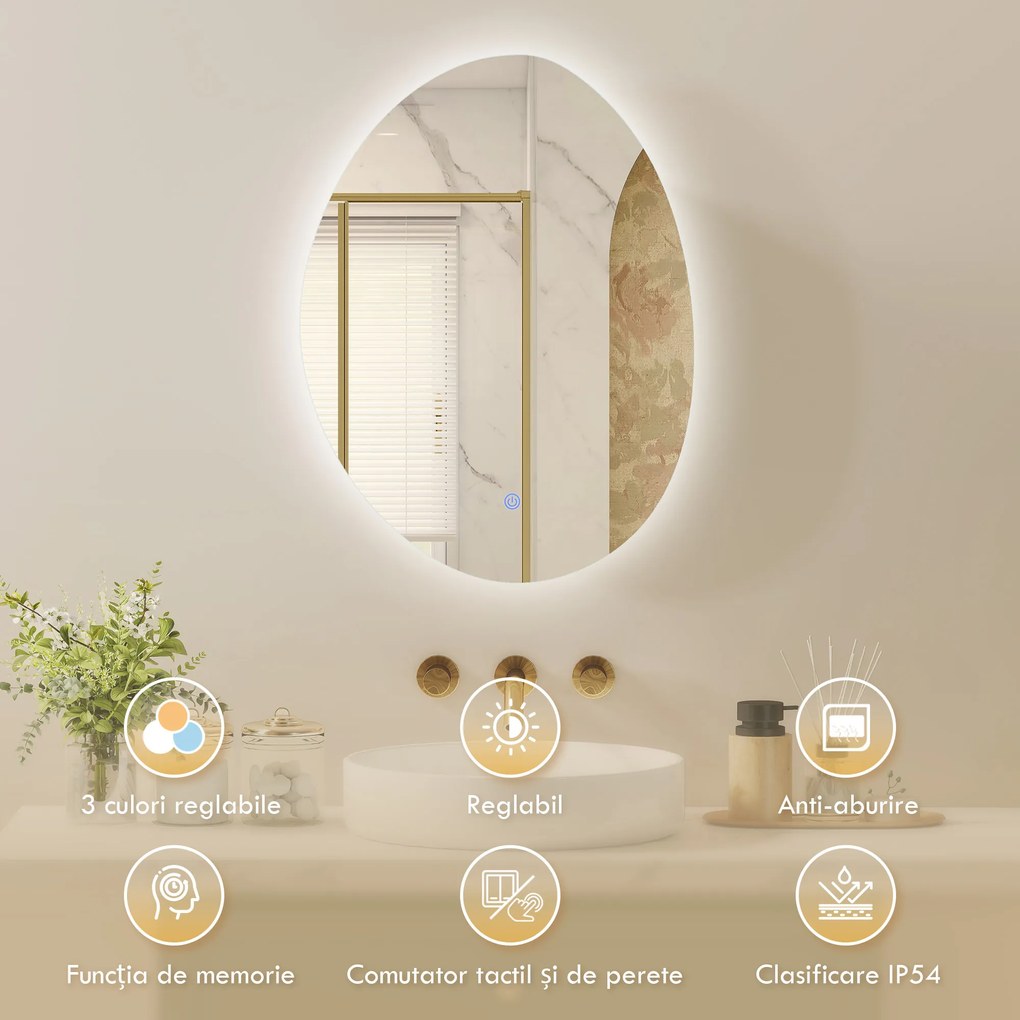 HOMCOM Dulap Baie LED, Anti-Condens, Iluminare Reglabilă 3 Tonuri, Alb, Montare pe Perete | Aosom Romania