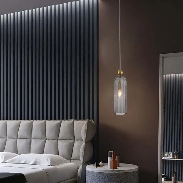 Pendul suspendat pe cablu PIEGA, 1xE14/40W/230V, alamă/negru fumuriu