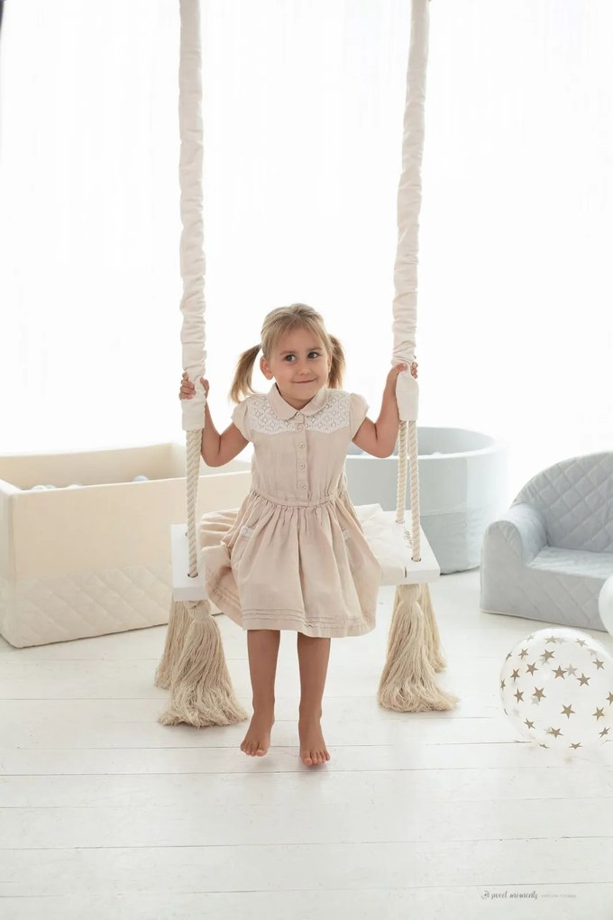 Leagan din lemn si spuma pentru copii WoodSwing by BabySteps, Catifea Velvet Ecri