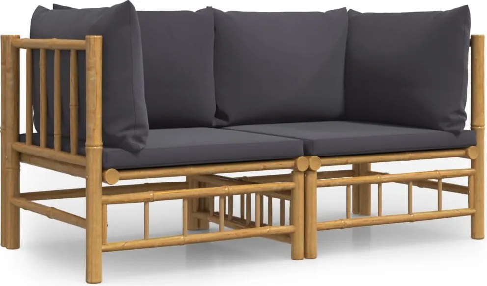vidaXL Canapele colțar de grădină, perne gri închis, 2 buc., bambus
