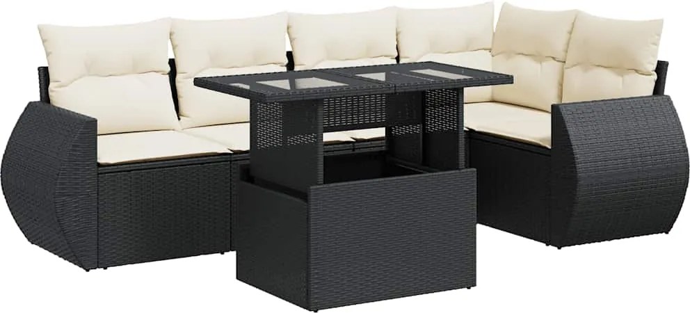 vidaXL Set mobilier de grădină cu perne, 6 piese, negru, poliratan