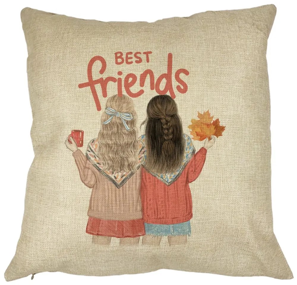 Perna Decorativa, Best Friends, 40x40 cm, Husa Detasabila, Burduf