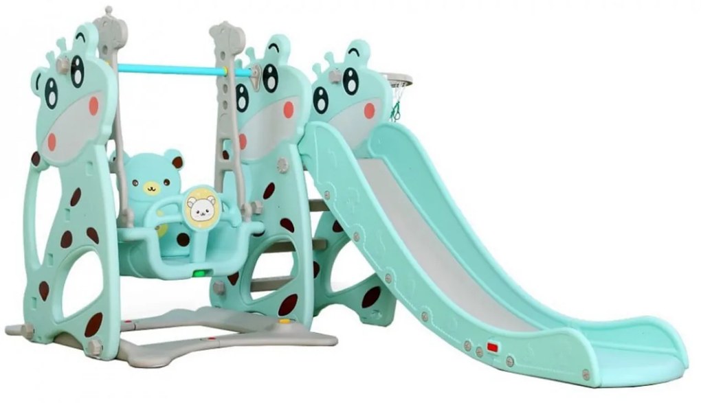 Tobogan 3 in 1 Pentru Copii NOVOKIDS Giraffe Playground, Cu Leagan, Pentru Interior si Exterior, 187 centimetri panta alunecare, Max 40 Kg, Cos de