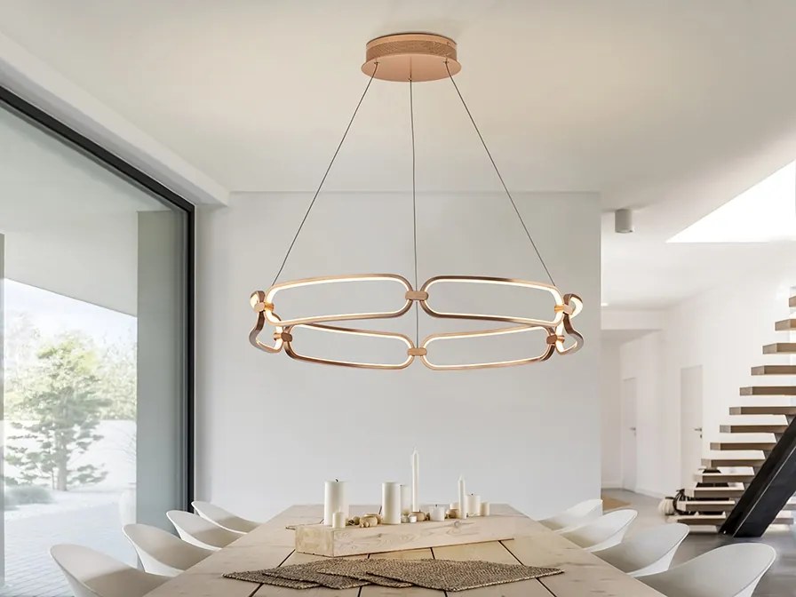 Lustra LED suspendata design ultra-modern 80cm Colette auriu roze