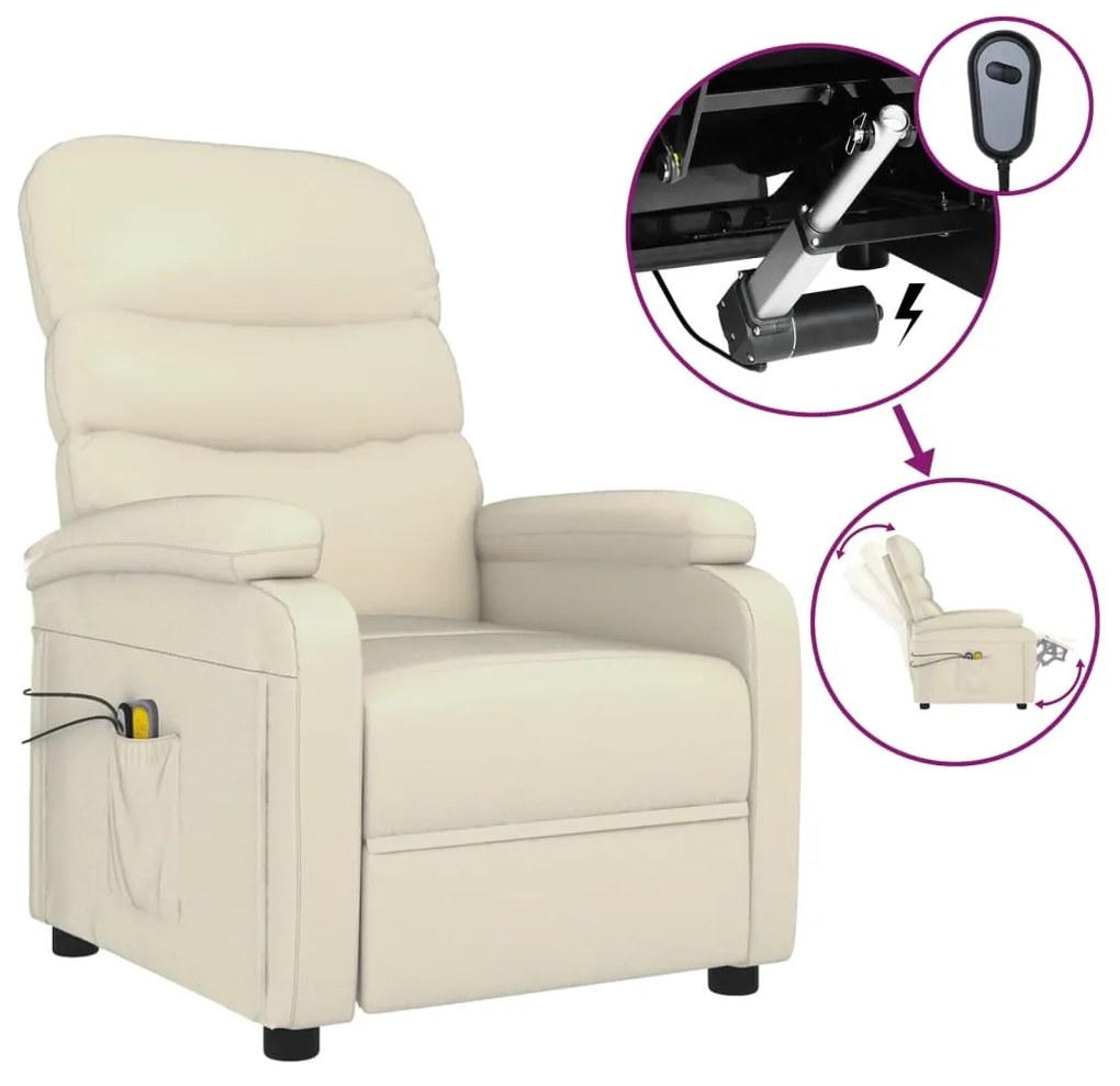 3073678 vidaXL Fotoliu de masaj electric, crem, piele ecologică