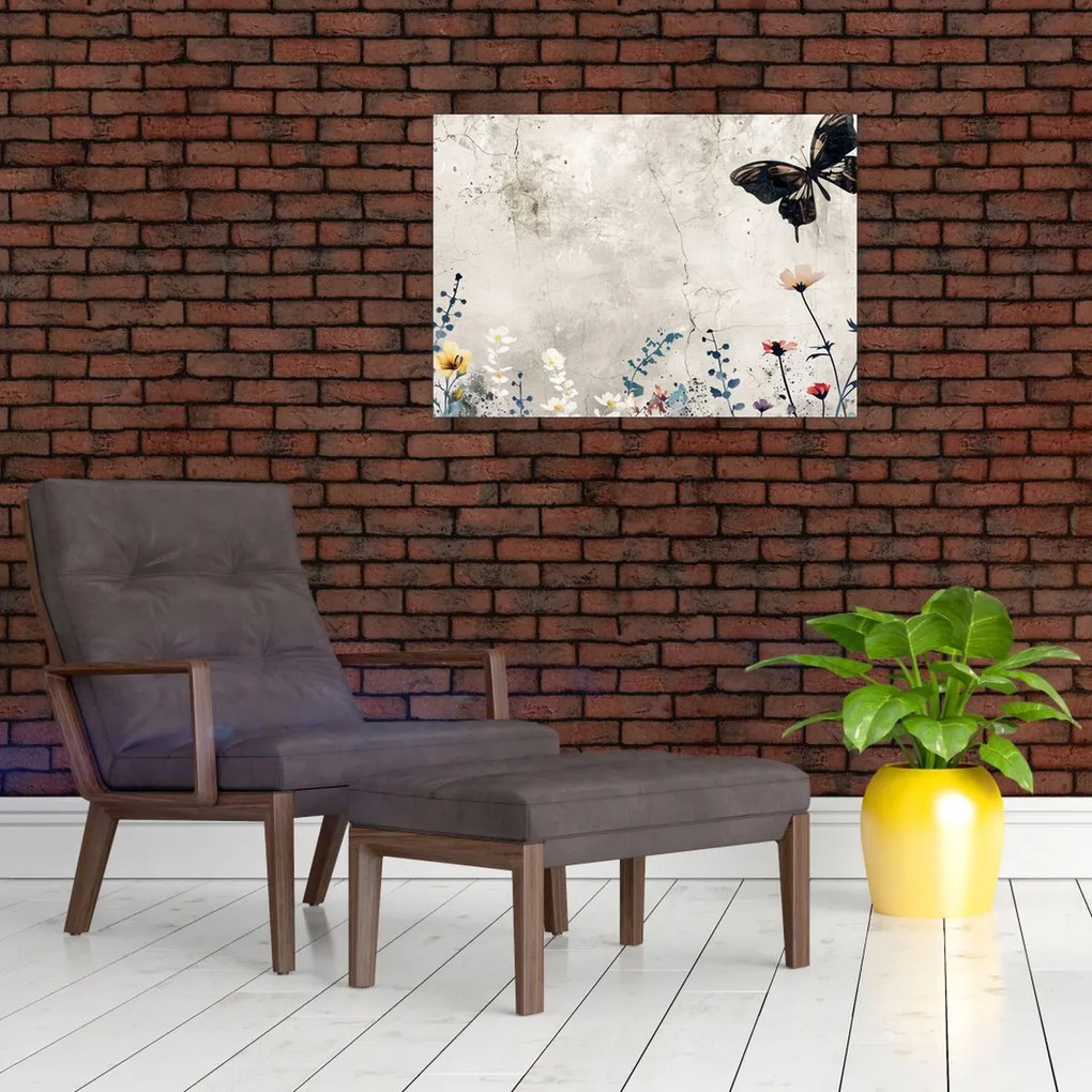 Tablou pe sticlă - Pajiște în beton (70x50 cm)