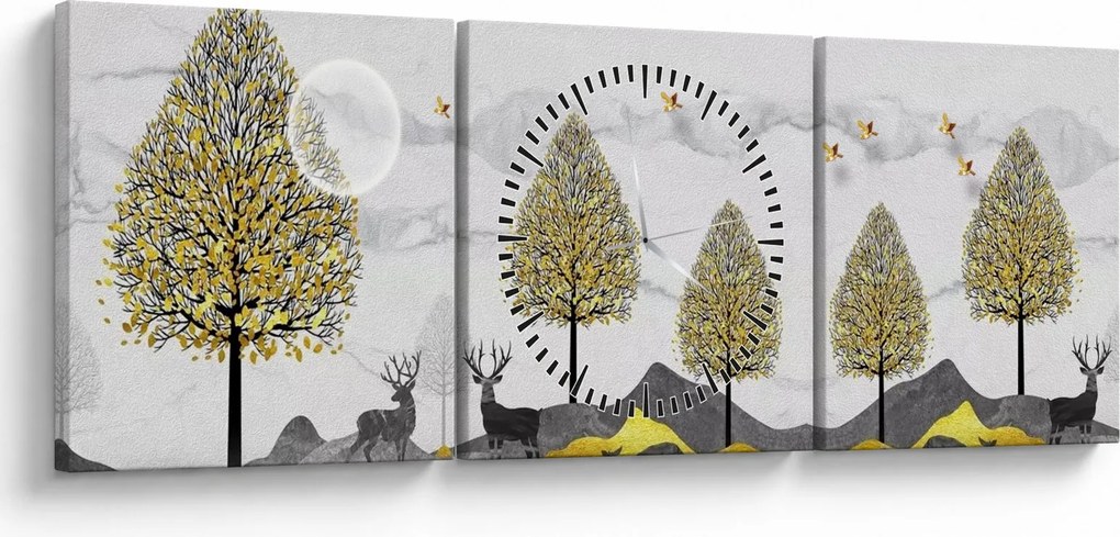 Tablou cu cerbi pictați (cu ceas) (90x30 cm)