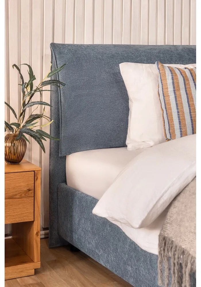 Pat matrimonial albastru tapițat cu spațiu de depozitare cu somieră 160x200 cm Thessa Pillow – Bonami Selection
