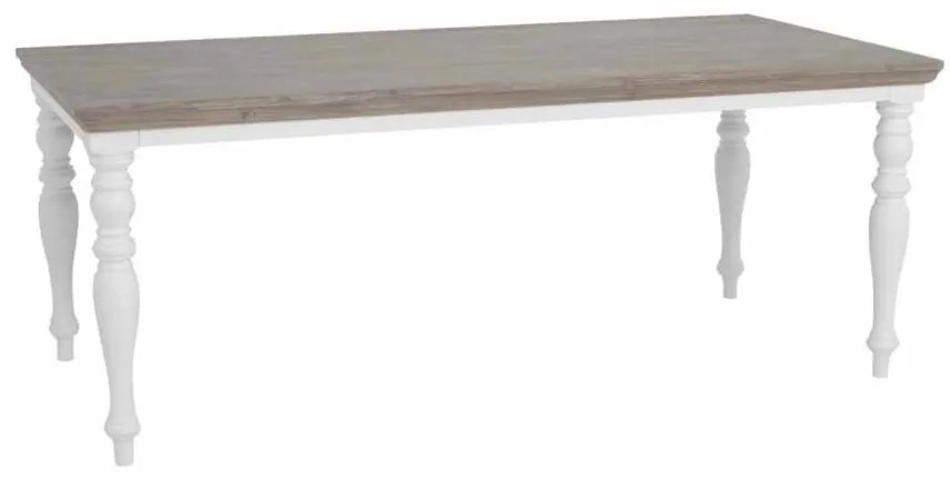 Masa de dining drreptunghiulara Fleur din lemn de pin gri si picioare rotunjite 220 cm