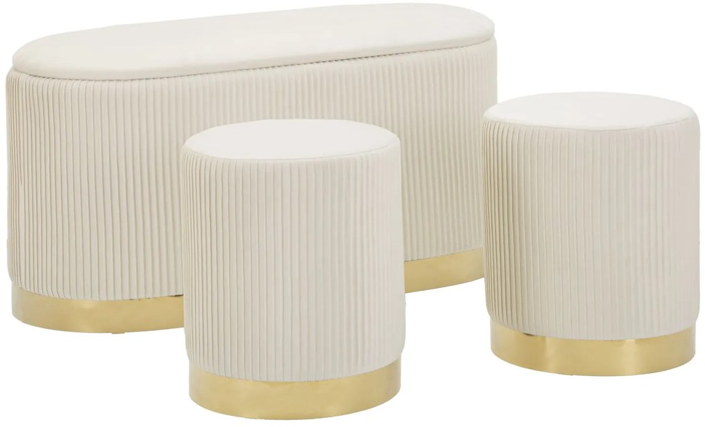 Mauro Ferretti Banca Cu Depozitare Și Taburet Shopy Crem Set 3 Bucăți Cm 80X37X42-29X33 | Aosom Romania