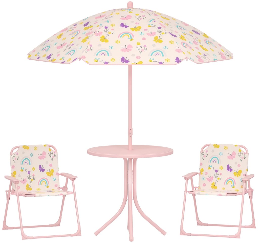 AIYAPLAY Set de Mobilier de Grădină din 4 Piese cu Masă, Scaune și Umbrelă de Soare Reglabilă, 50xΦ49,5 cm, Roz | Aosom Romania