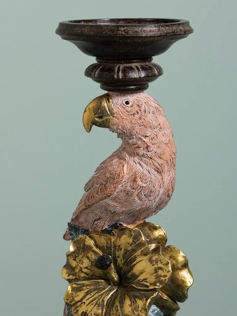 Suport lumanare din polirășină, „Pink Parrot”