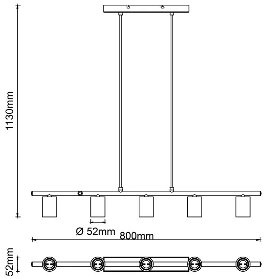 Brilliant - Candelabru KERRY suspendat pe cablu 5xE27/40W/230V negru/bambus