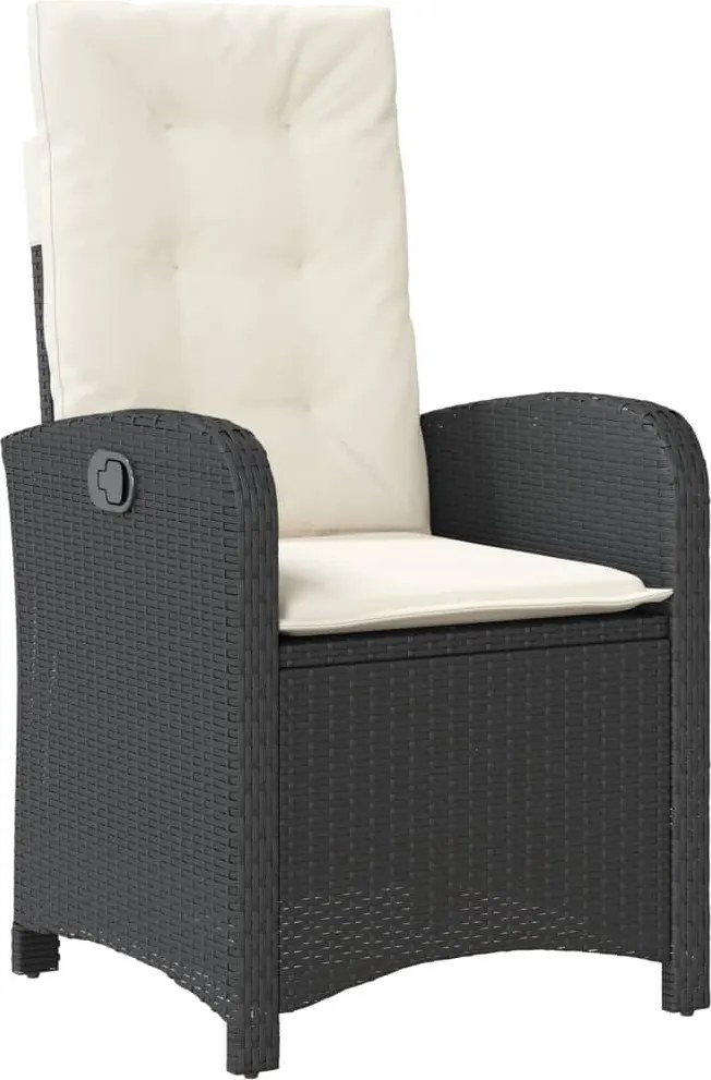 vidaXL Scaun de grădină rabatabil cu perne, negru, poliratan