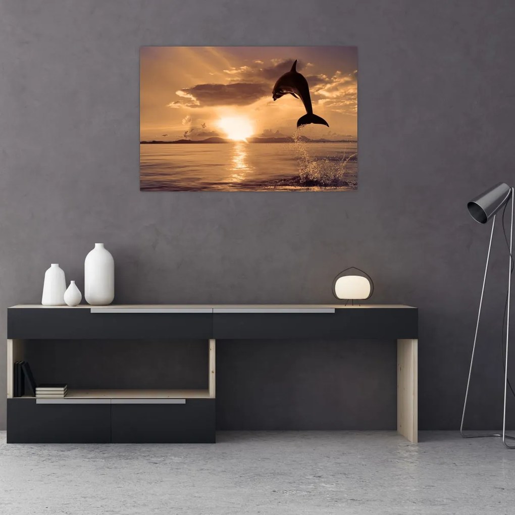 Tablou - Delfin la apus de soare (90x60 cm)