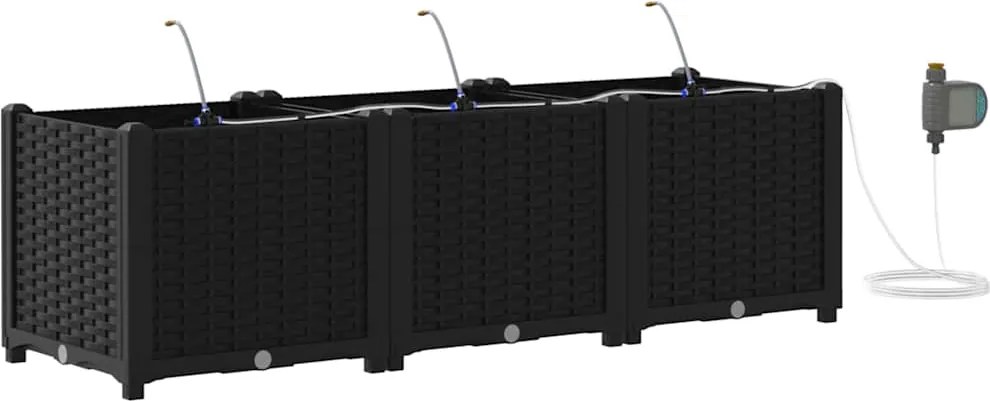 vidaXL Vază pentru Grădină 3 pcs Negru Oțel