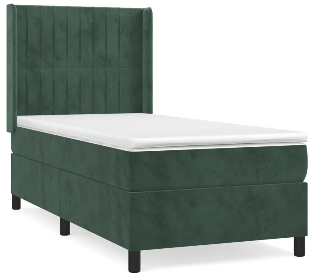 3132774 vidaXL Pat box spring cu saltea, verde închis, 90x190 cm, catifea