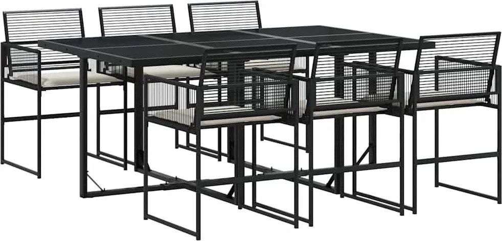 vidaXL Set mobilier de grădină cu perne, 7 piese, negru, poliratan