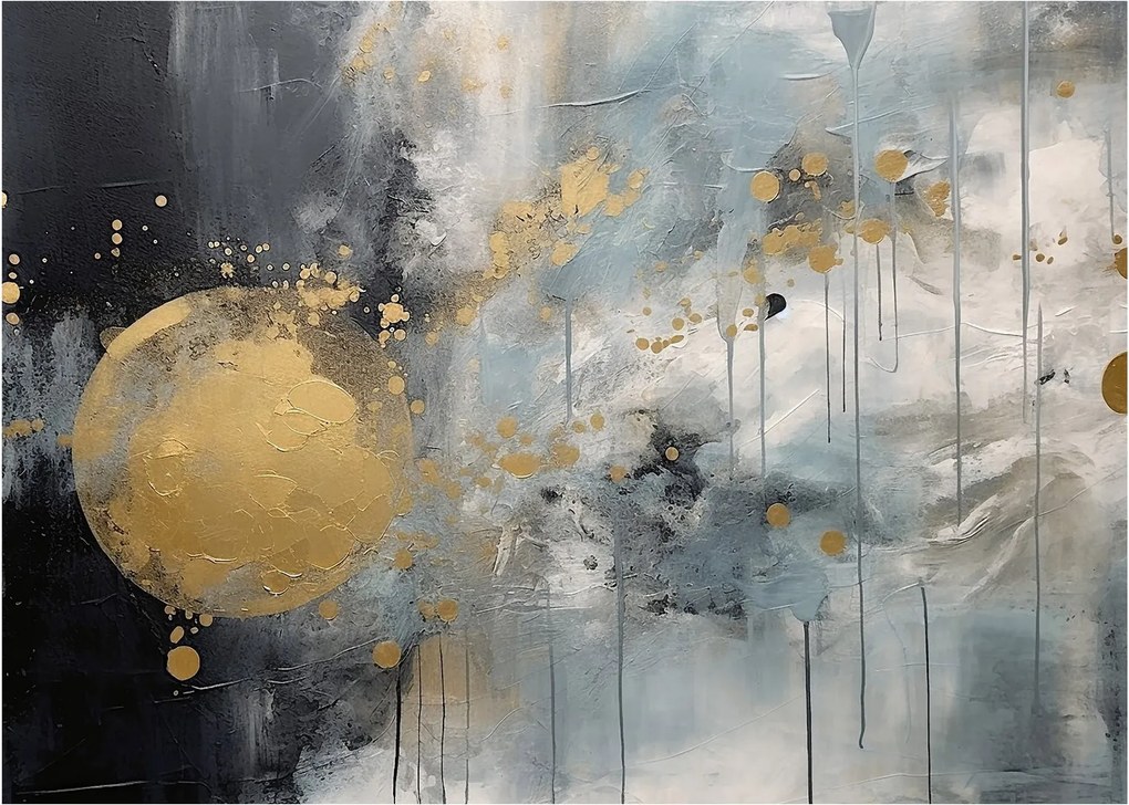 Tablou pe sticlă - Abstracție cu minge de aur (70x50 cm)
