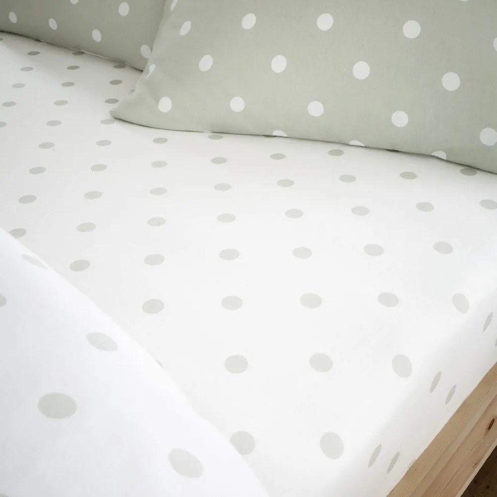 Cearceaf alb-verde din flanelă cu elastic 150x200 cm Polka Dot – Catherine Lansfield