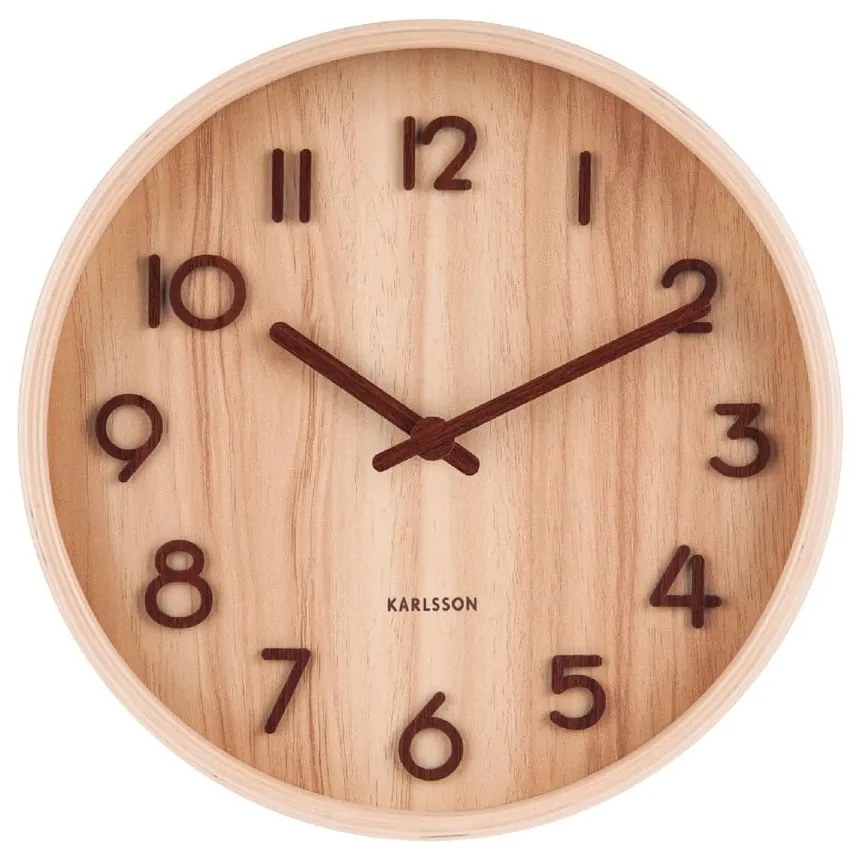 Ceas de perete din lemn de tei Karlsson Pure Small, maro deschis, ø 22 cm