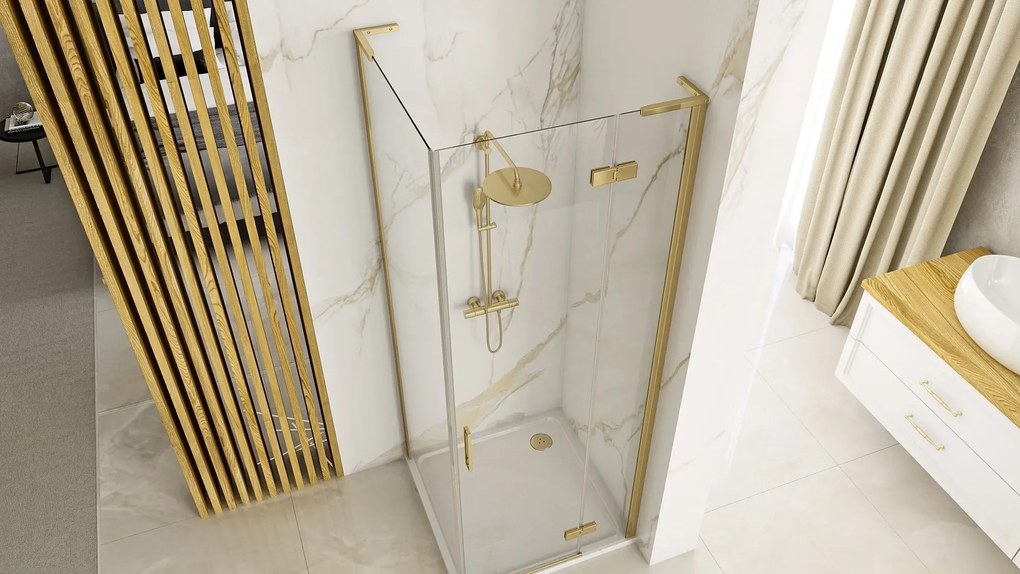 Cabina de dus patrata Rea Hugo cu usa batanta 90x90 cm auriu periat