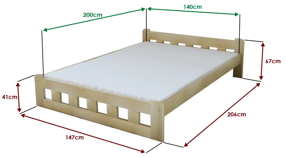 Pat inalt Naomi 140x200 cm, pin Saltele: Fara saltea, Somiera pat: Cu lamele drepte