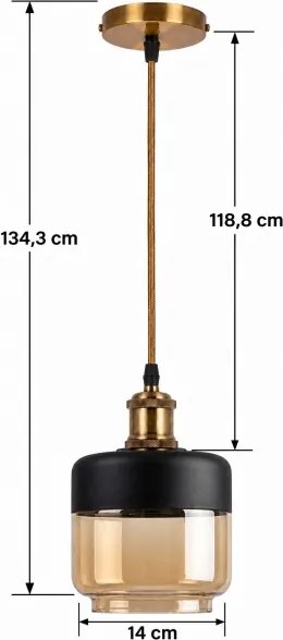 BRILAGI-LED Lustra pe cablu RETRO GLASS 1xE27/60W/230V Ø 14 cm auriu/bej fumuriu