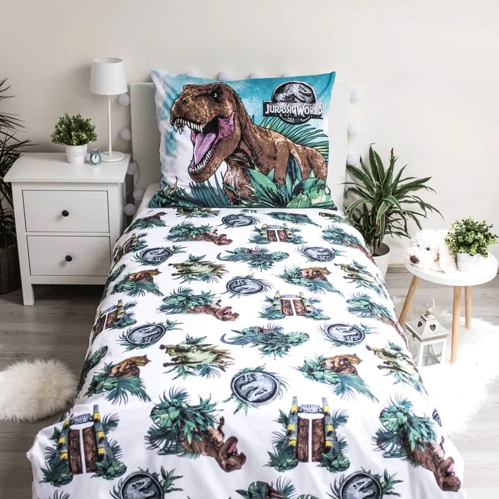 Lenjerie de pat pentru copii fosforescentă din bumbac Jerry Fabrics Jurasic, 140 x 200 cm