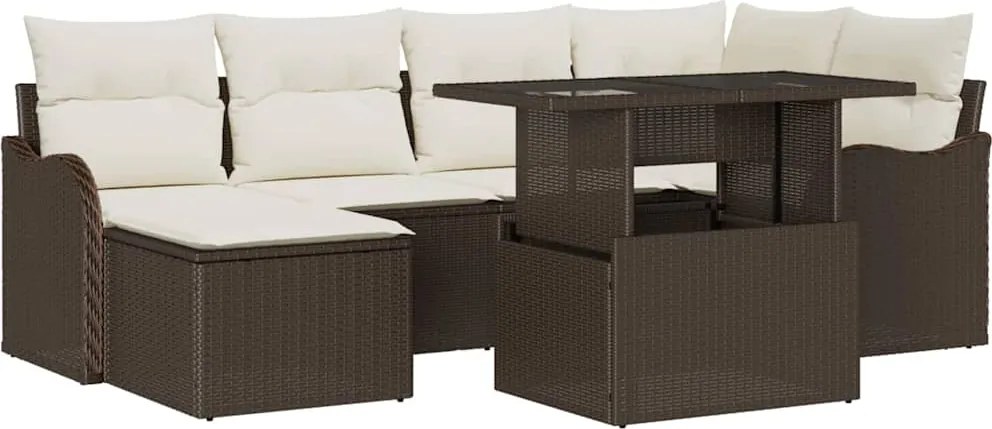 vidaXL Set de canapele pentru grădină cu pernă 7 pcs Maro Rattan poli