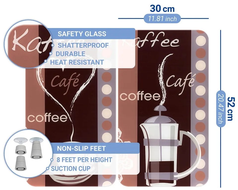 Set 2 protecții din sticlă pentru aragaz Maximex Coffee, 52 x 30 cm