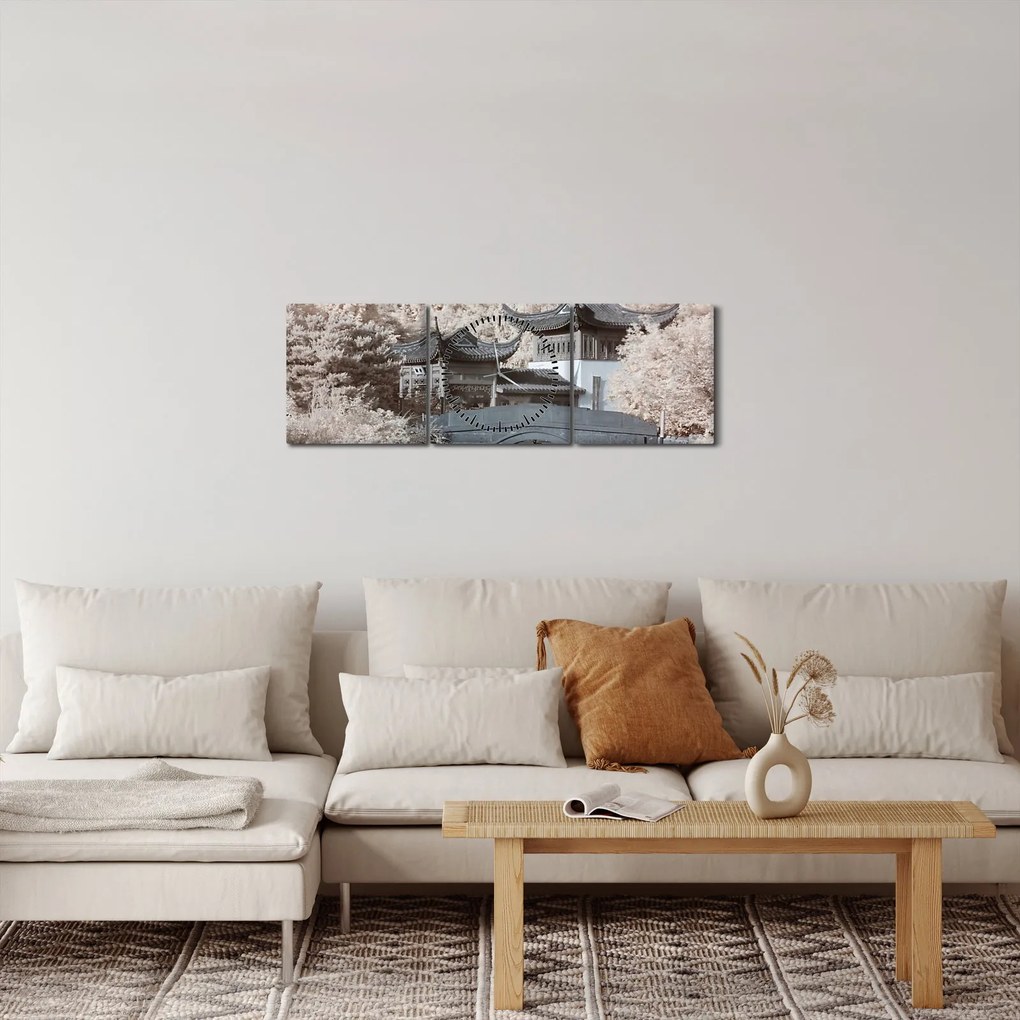 Tablou - pomi înfloriți în Asia (cu ceas) (90x30 cm)