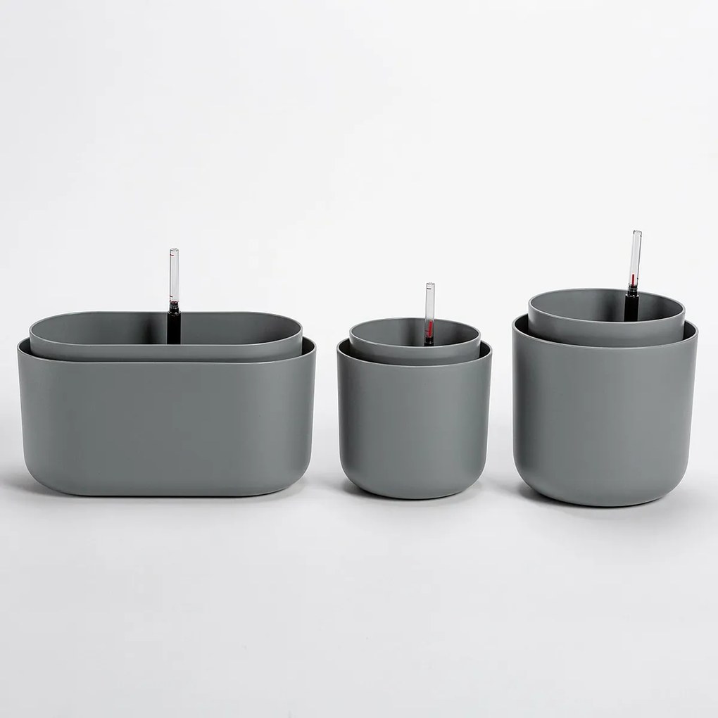 Jardinieră cu auto-irigare Plastia, gri,31 x 16 cm