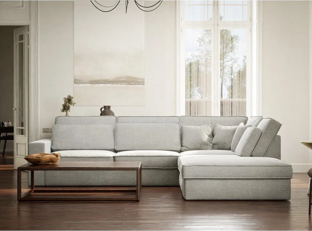 Colțar gri deschis cu tapițerie din chenille (cu colț pe partea dreaptă/în formă de ”L”) Kirou – Maison de Rêve