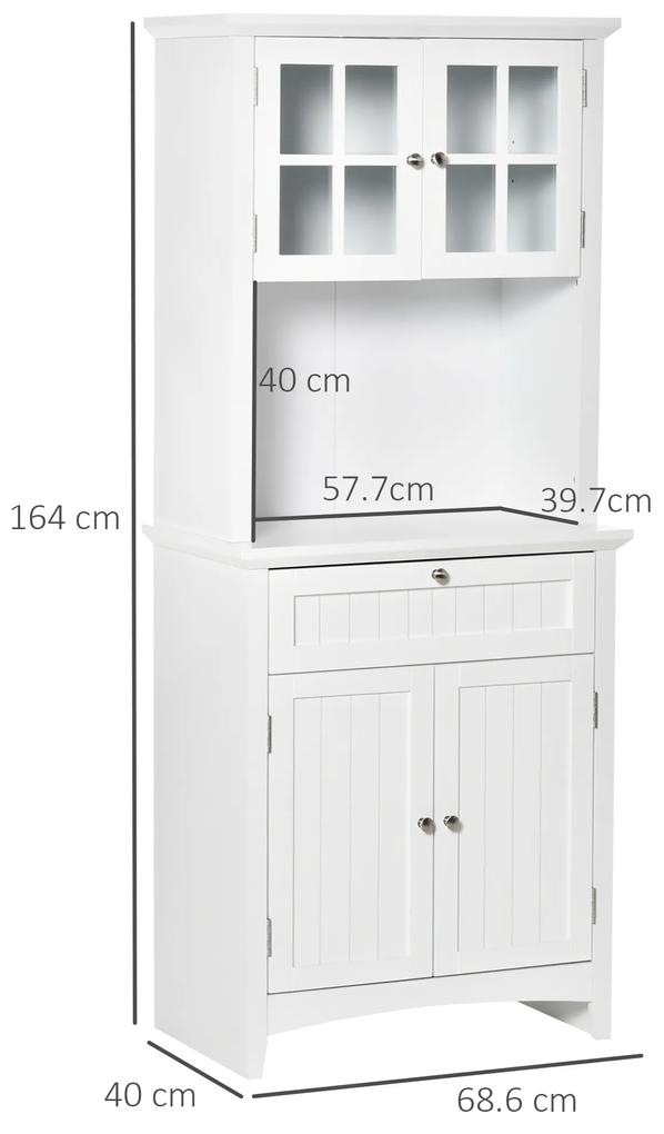 HOMCOM Dulap pentru bucatarie si sufragerie cu 2 compartimente, rafturi reglabile si masa, MDF, 68,6x40x164 cm, alb