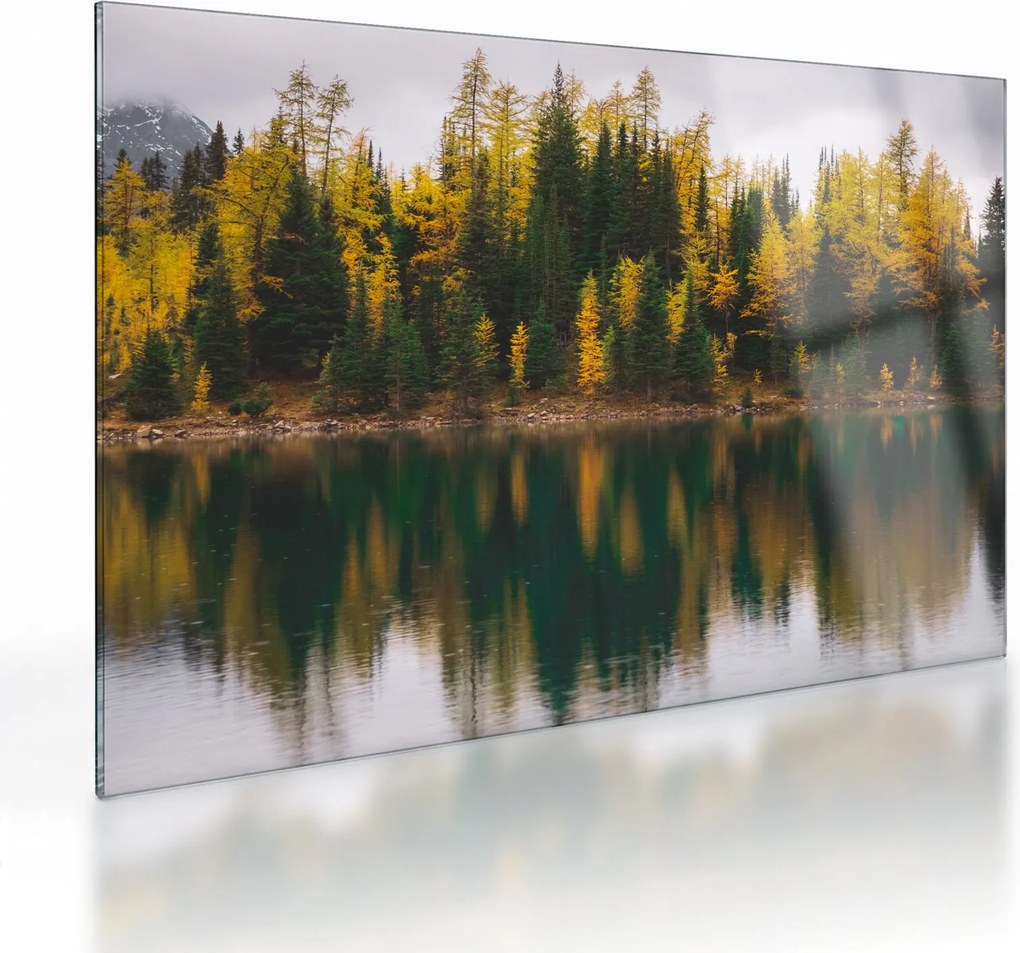 Tablou pe sticlă cu lac de pădure (70x50 cm)