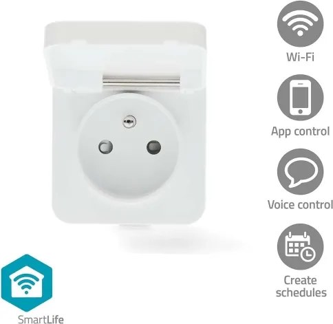 Priză inteligentă Nedis WIFIPO130EWT 3680W/230V/ tip E/16A Wi-Fi Tuya IP44