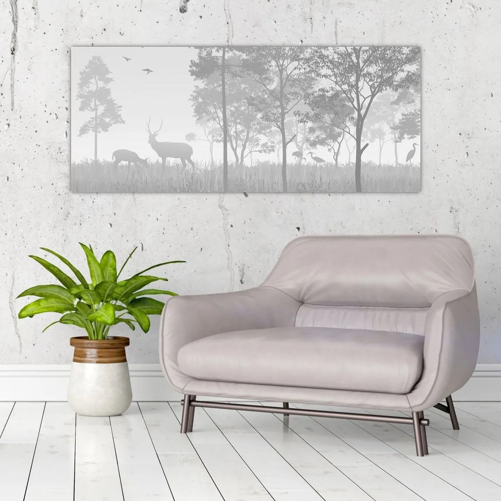 Tablou - Pajiște cu cerbi (120x50 cm)