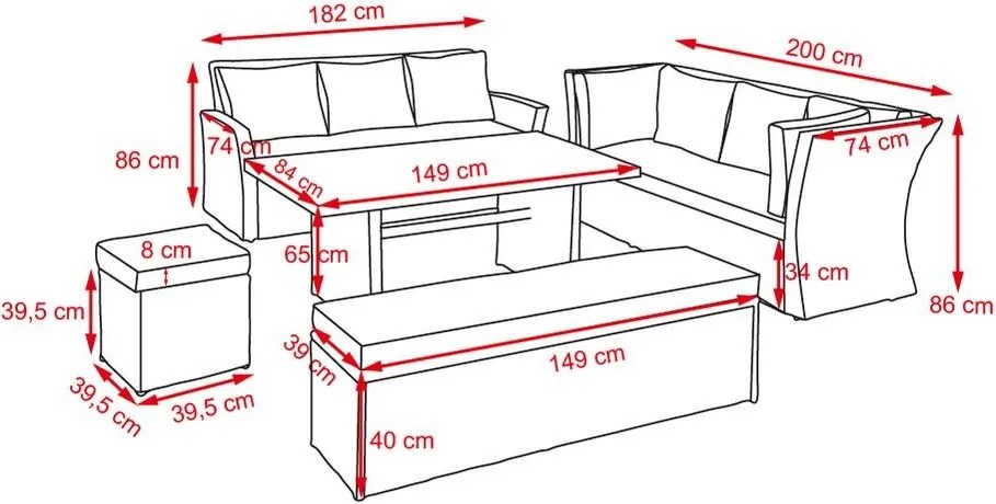 Set mobilier de grădină pentru familie Avenberg CORSICA negru/gri