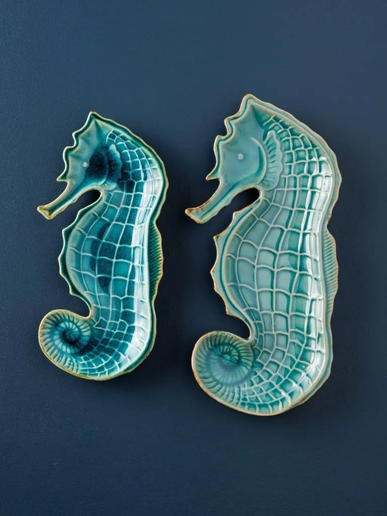 Tavita servire din ceramica, Aqua Seahorse