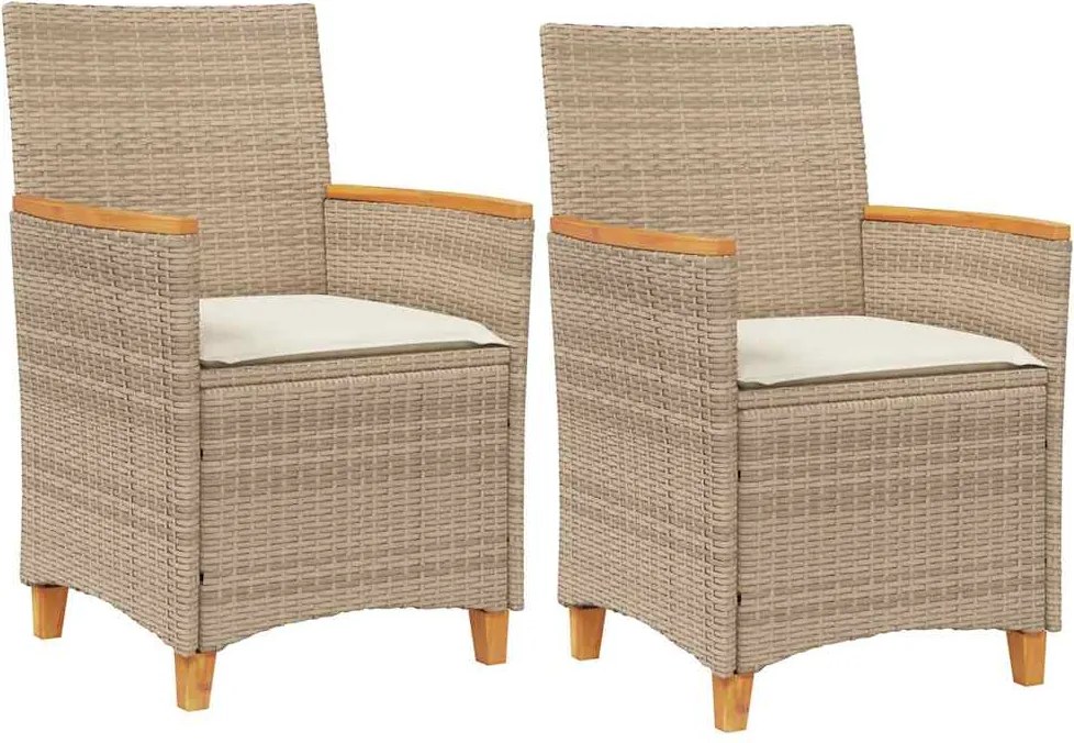 vidaXL Scaune de grădină cu perne, 2 buc., bej poliratan/lemn